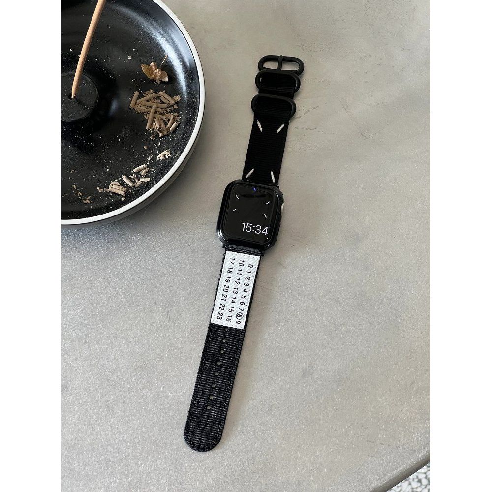 애플워치10 10세대 스트랩 액정 케이스 라벨 캔버스 밴드 블랙 스트랩 + 블랙 케이스 42mm(iwatch10세대) - 상세 이미지 4