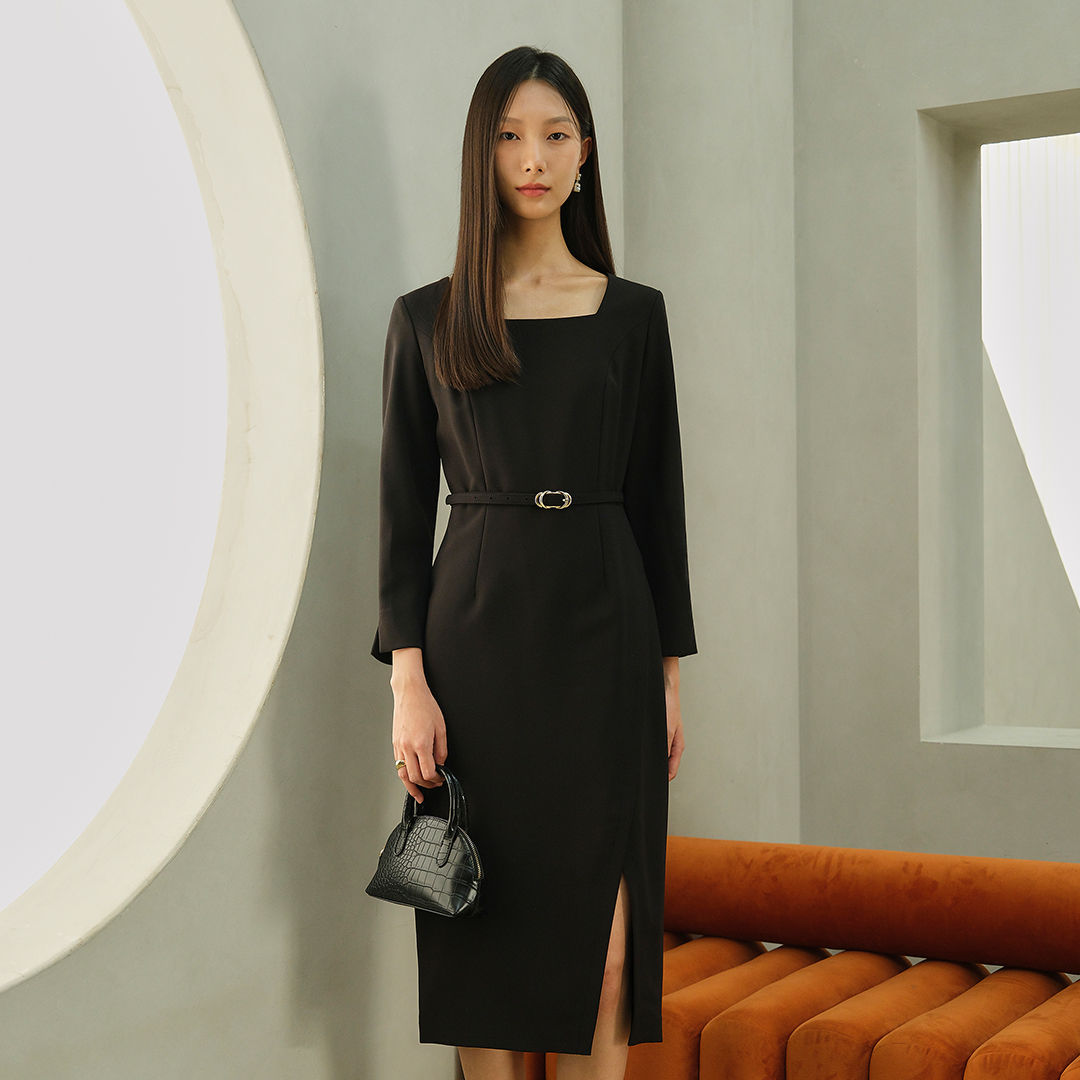 [채수빈 착용] SCARLETT Square neck pencil dress_black 제품 이미지