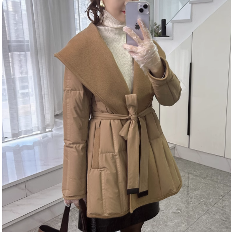 캐시미어 숄카라 벨트 구스다운 거위털 경량 하프패딩