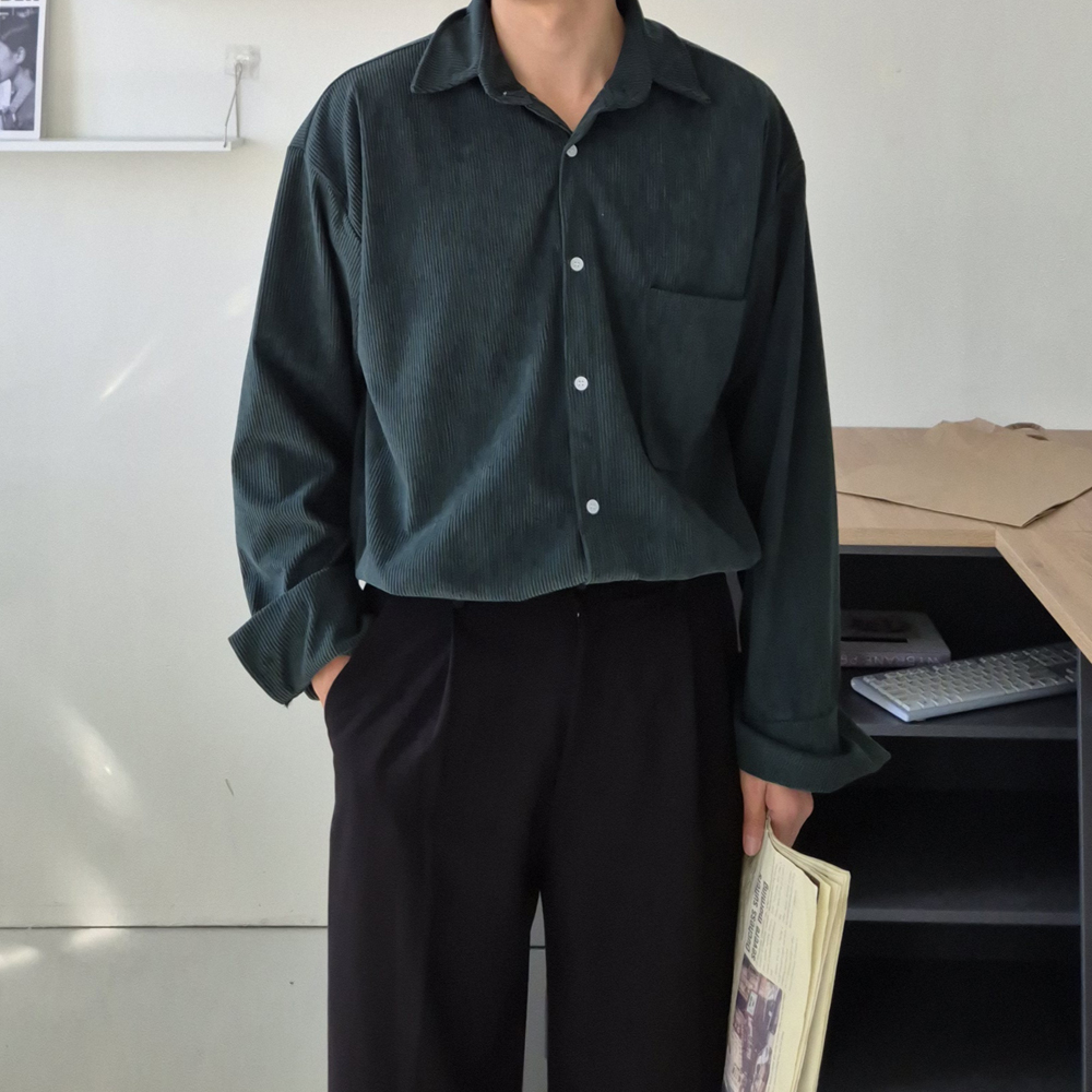 남자 코듀로이 셔츠 오버핏 겨울 남방 남자 골덴 셔츠 - 상세 이미지 2