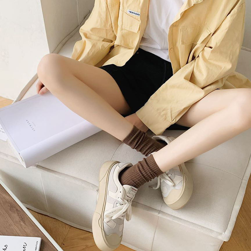 쇼콜라 골지 면 무압박 가을 겨울 임산부 여성 데일리 브라운 중목 양말 - 상세 이미지 3