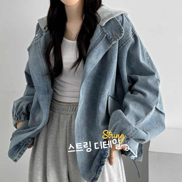 후드 탈부착 오버핏 데님 점퍼 야상 사파리 자켓 집업 간절기 아우터 - 상세 이미지 4