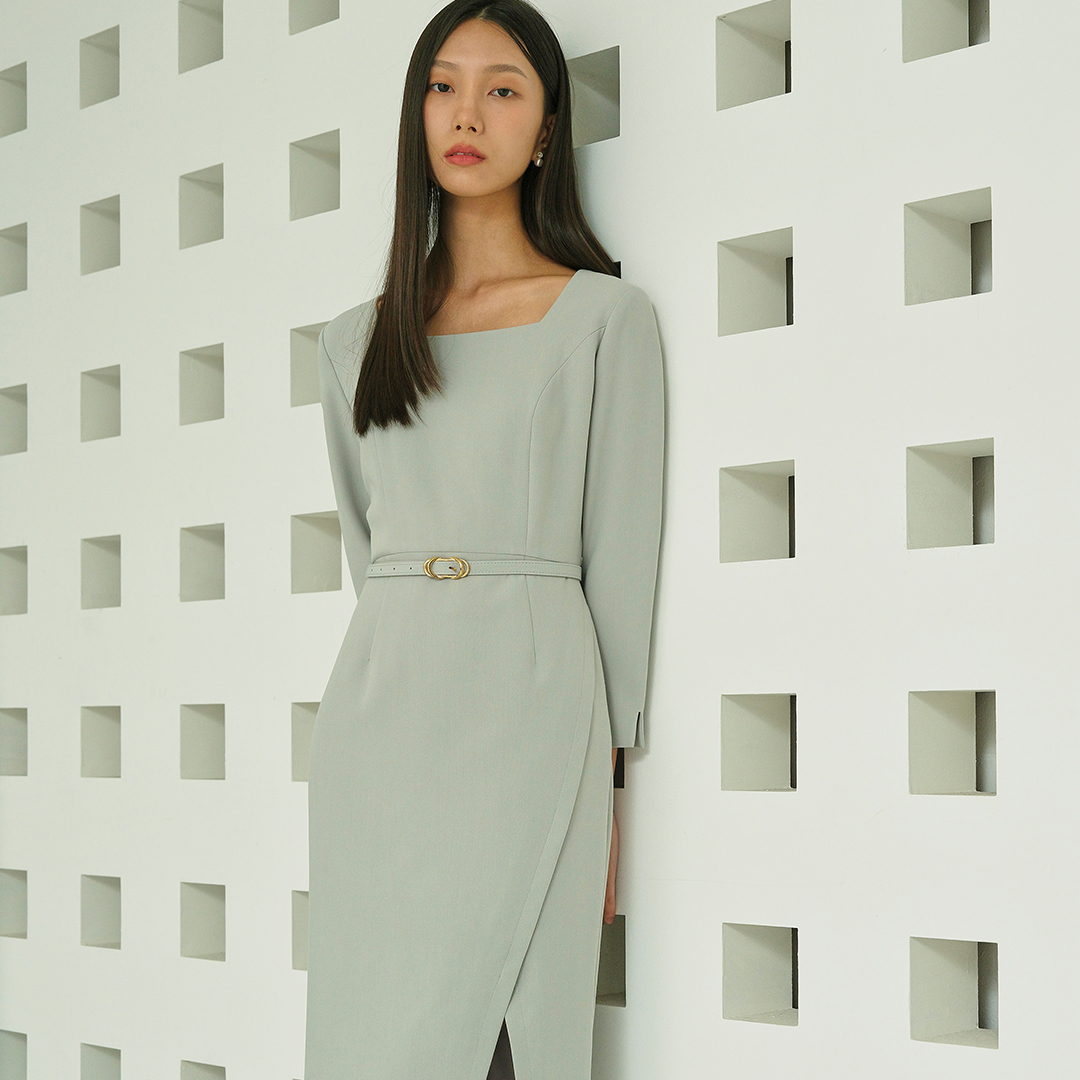 [임주은 착용] SCARLETT Square neck pencil dress_mint 이미지 2