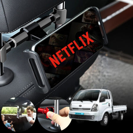 자체제작 에스모터스 봉고3 EV 자동차 뒷좌석 헤드레스트 휴대폰 거치대 태블릿 홀더 블랙 1개