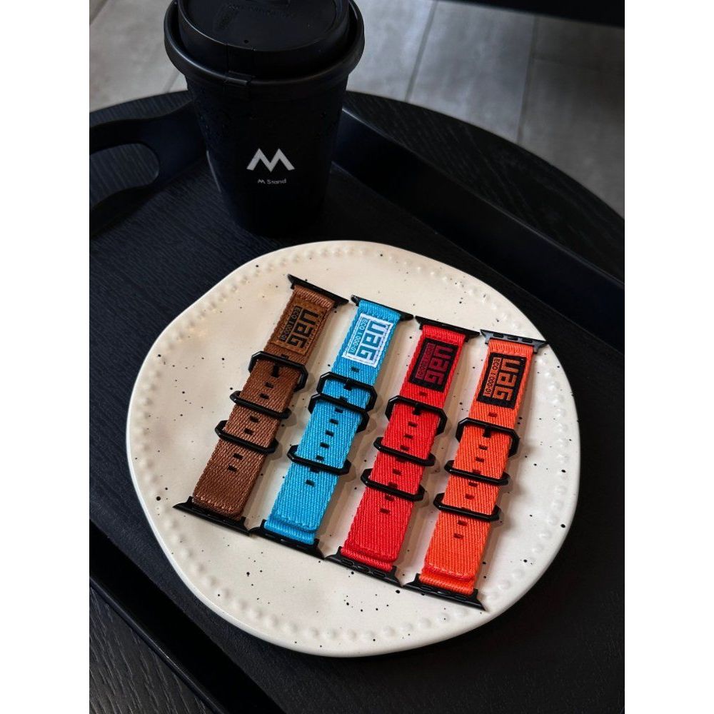 애플워치 10세대 캔버스 스트랩 나일론 레터링 밴드 블랙 옐로우 라벨 3링 캔버스 스트랩 40mm iwatch4/5/6/SE 세대 - 상세 이미지 2