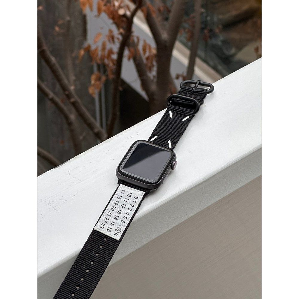 애플워치10 10세대 스트랩 액정 케이스 라벨 캔버스 밴드 블랙 스트랩 + 블랙 케이스 42mm(iwatch10세대) - 상세 이미지 3