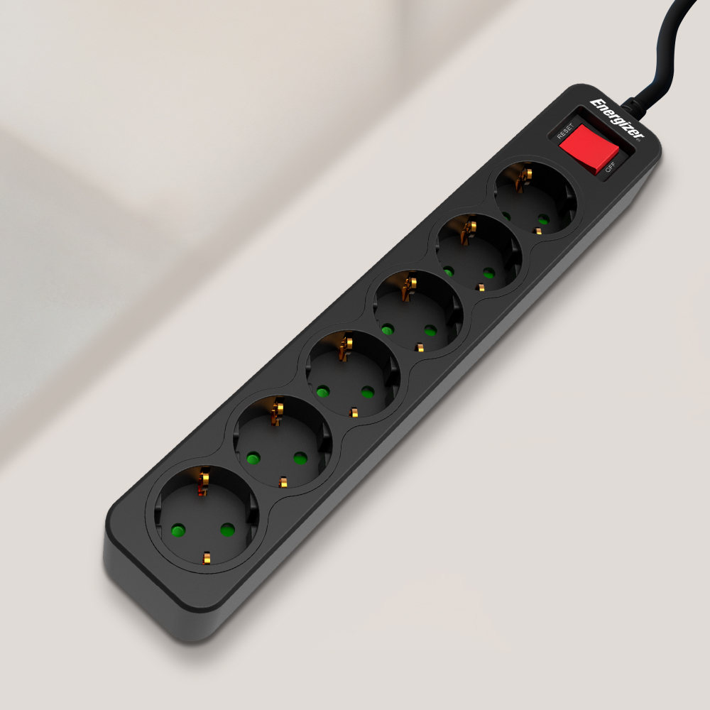 에너자이저 납작멀티탭 통합스위치 과부하차단 3680W 고용량, 블랙 4구, 2m