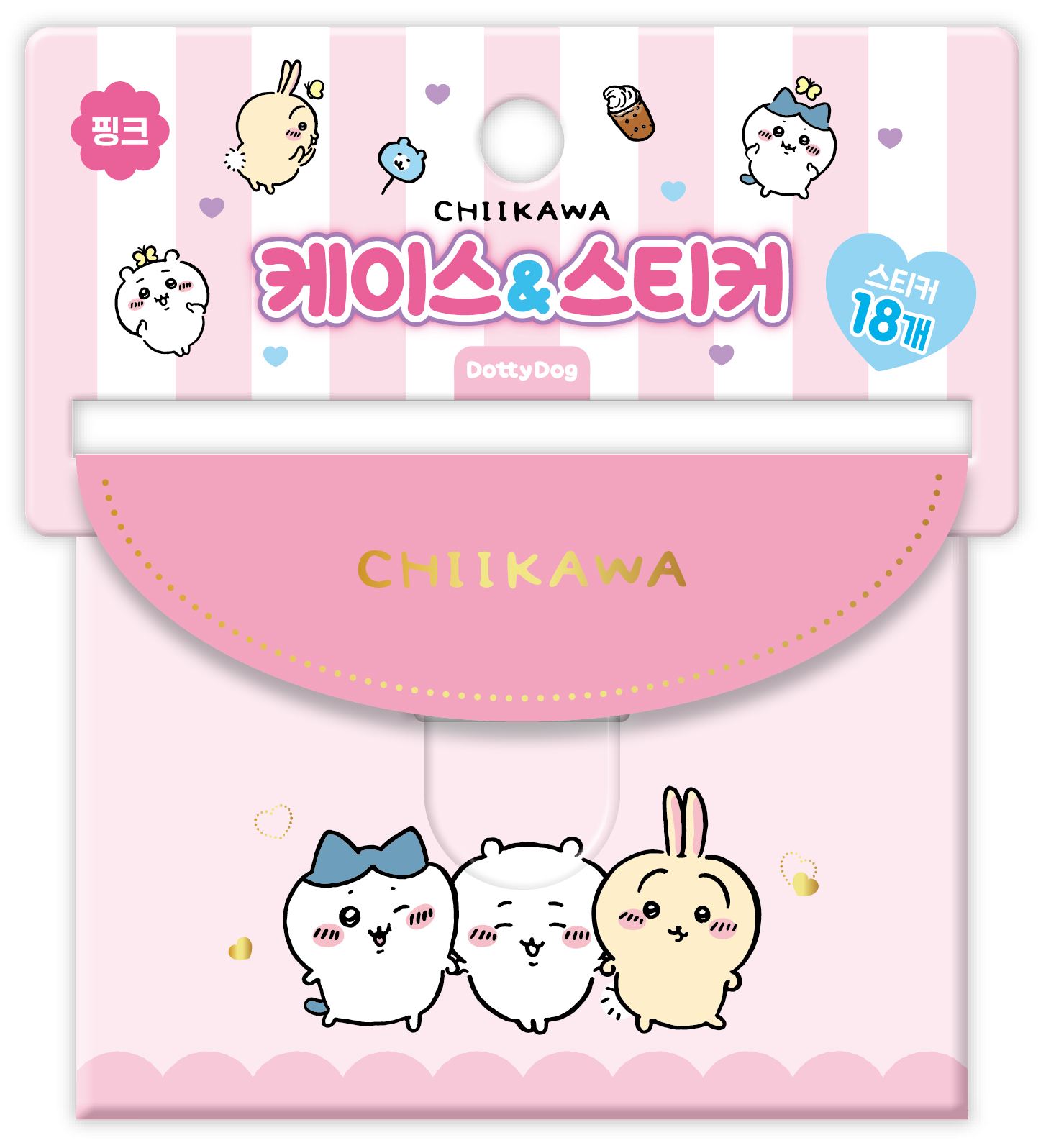 먼작귀 반투명 케이스 스티커 18매 세트 핑크 치이카와 캐릭터 굿즈 - 상품 이미지