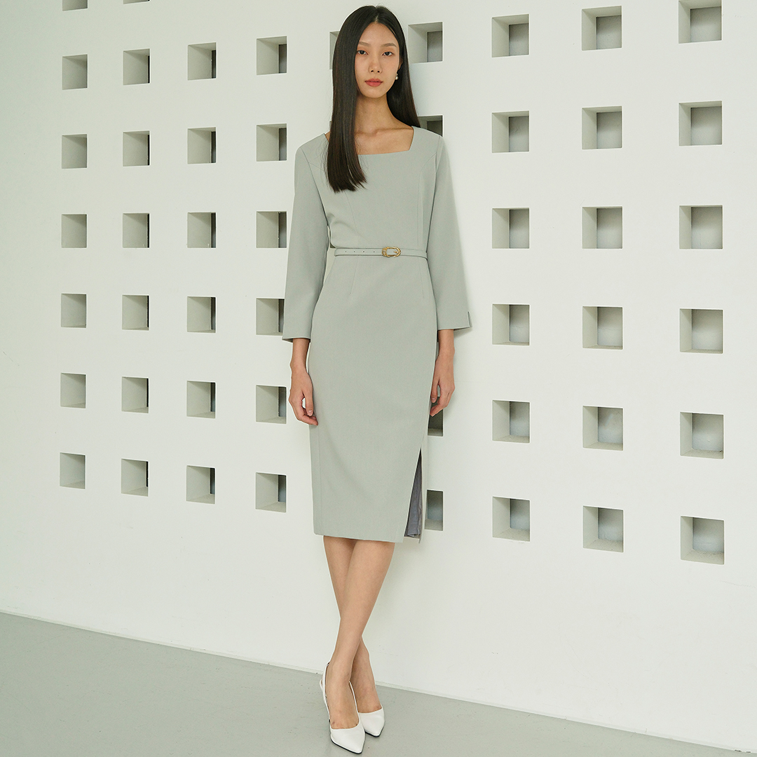 [임주은 착용] SCARLETT Square neck pencil dress_mint 제품 이미지