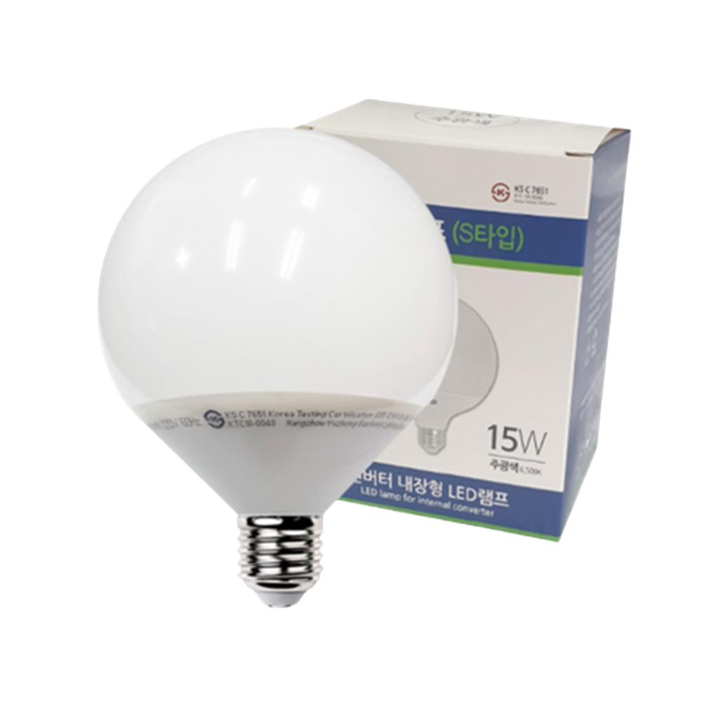 LED볼전구 컨버터내장형 공모양 램프 E26 15W, SHORT, 주광색 6500K