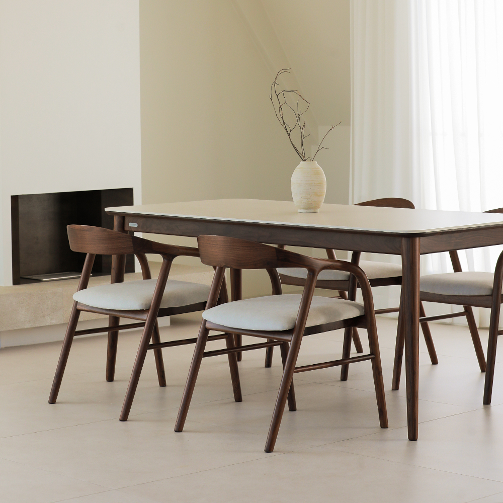 라미에스 베른 월넛 호두나무 포세린 세라믹 식탁세트 4인용 1400 의자2 벤치1