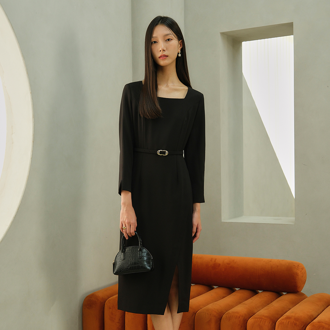 [채수빈 착용] SCARLETT Square neck pencil dress_black 이미지 2