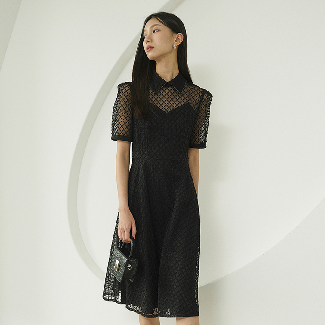 [김세정, 하윤경 착용] AGNES Half-sleeve flared dress_black 이미지 3