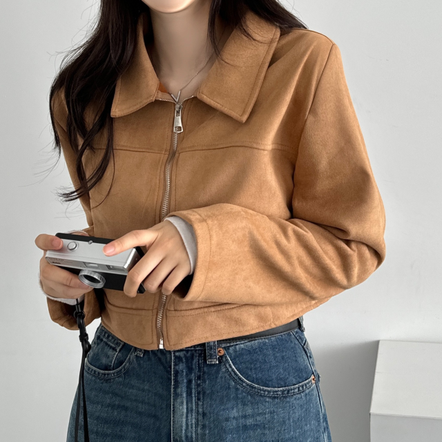 싱글크롭 스웨이드 자켓 시크무드 어깨패드 - 상품 이미지