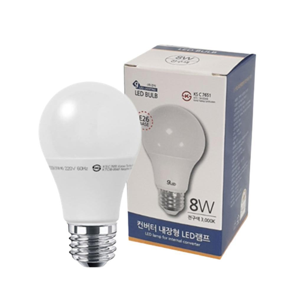 3000K 전구색 LED벌브 8W 램프 컨버터 내장형 전구 E26 26mm 소켓
