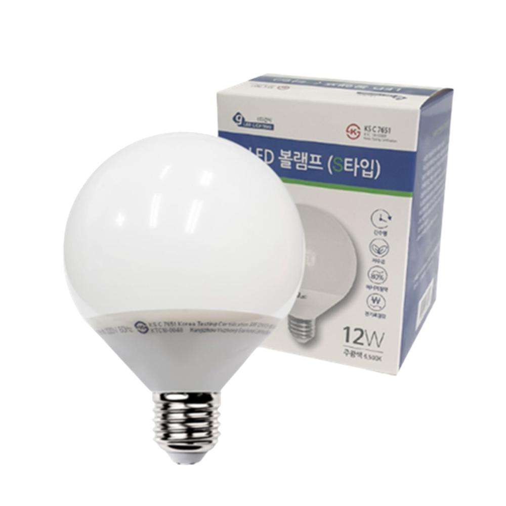 LED볼전구 컨버터내장형 공모양 램프 E26 12W, SHORT, 주광색 6500K