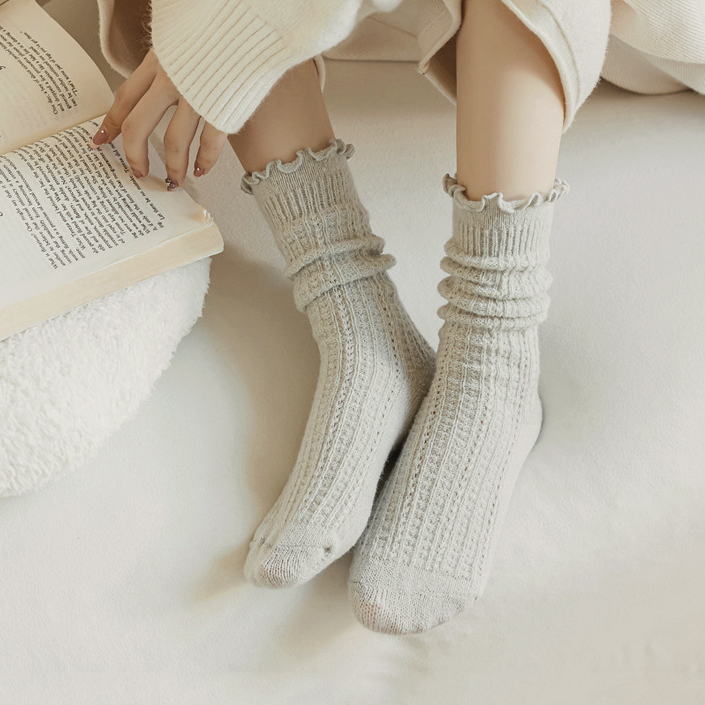 폭신 무압박 임산부 산모 조리원 양말 가을 겨울 여성 부드러운 프릴 장목 - 상세 이미지 4