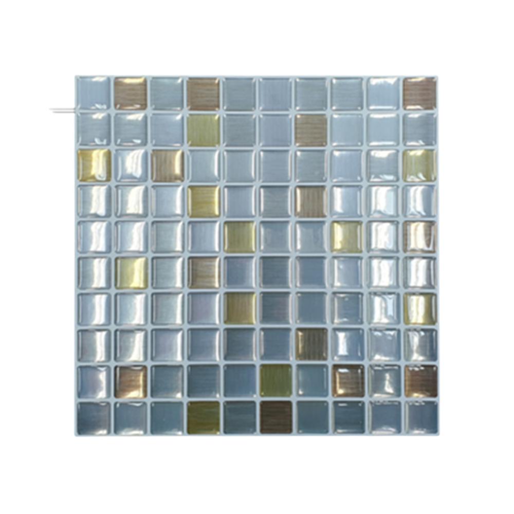 3D 입체 타일스티커 데코시트지 후면접착 생활방수 254x254mm, 실버골드 메탈바둑판
