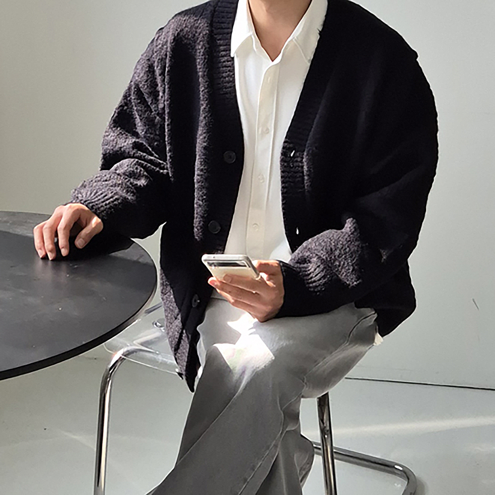남자가디건 두툼한 브이넥 꽈배기 니트 남자 오버핏 가디건 이미지 4