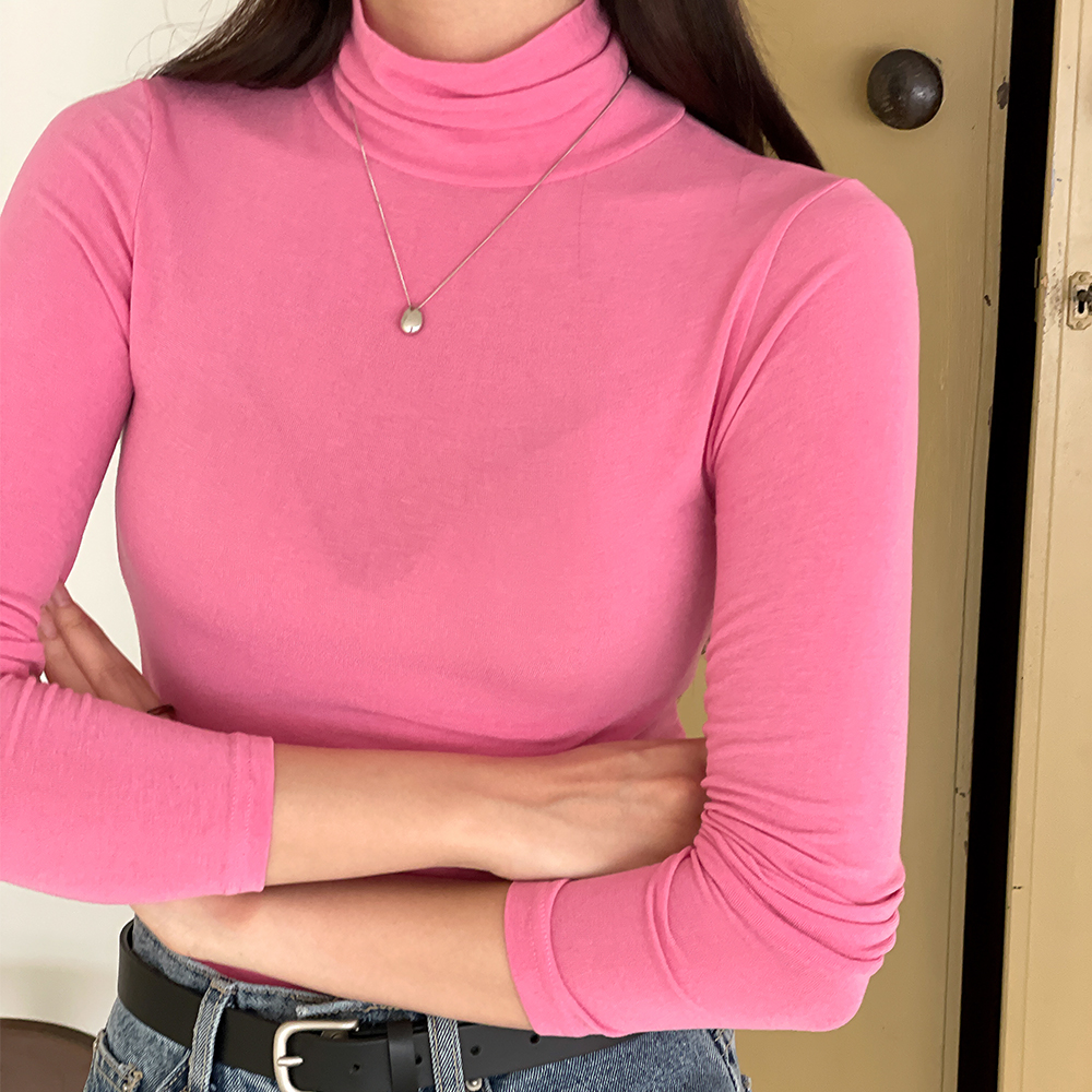 스판 시스루 얇은 목폴라 목티 여성 이너 터틀넥 티셔츠 - 상세 이미지 2
