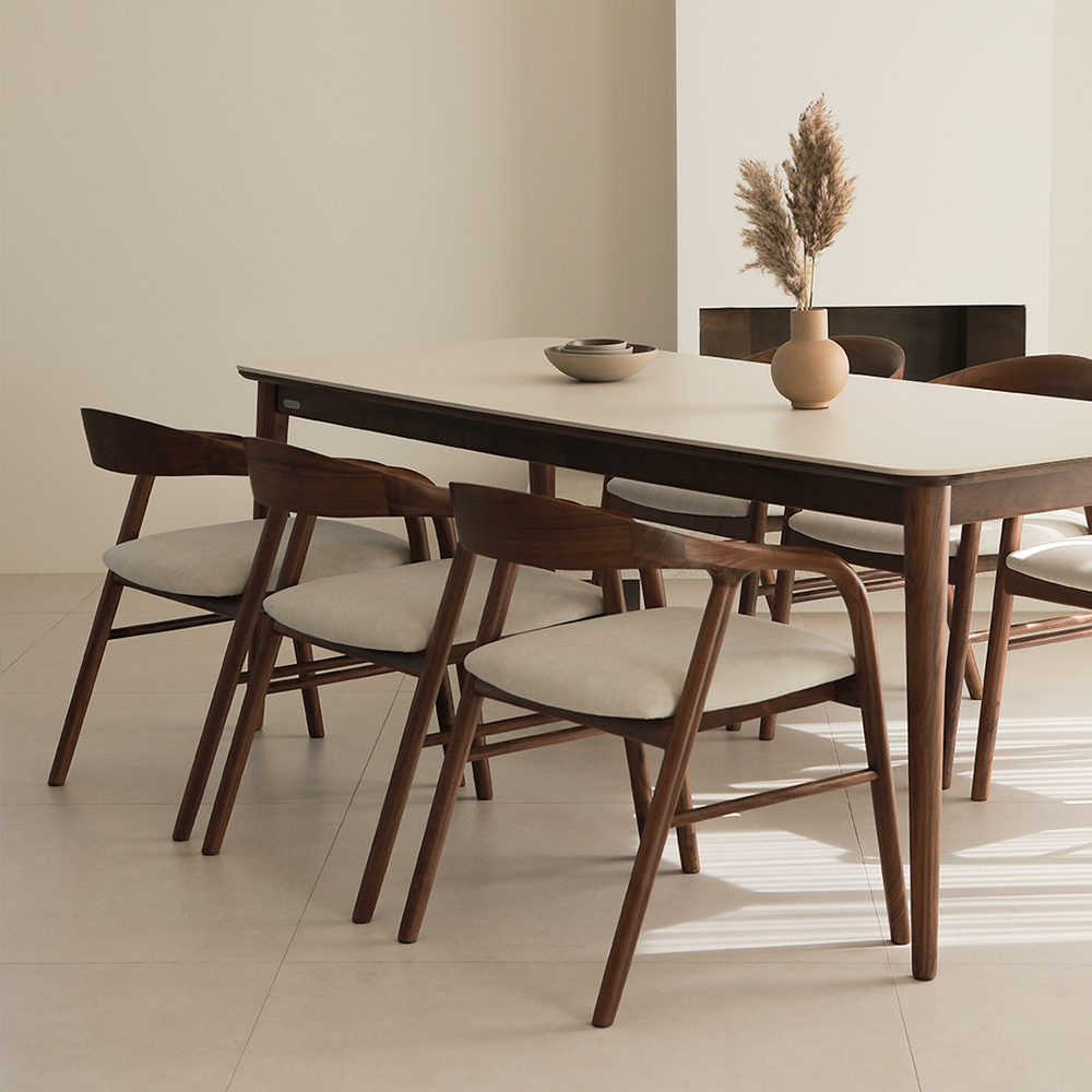 라미에스 베른 월넛 호두나무 포세린 세라믹 식탁세트 6인용 1800 의자3 벤치1