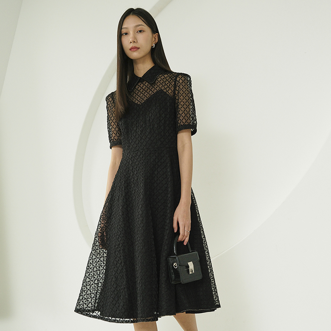 [김세정, 하윤경 착용] AGNES Half-sleeve flared dress_black 이미지 4