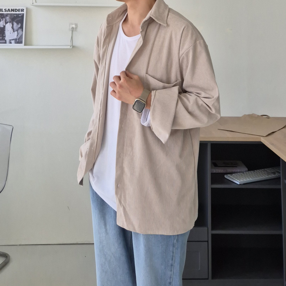 남자 코듀로이 셔츠 오버핏 겨울 남방 남자 골덴 셔츠 - 상세 이미지 3
