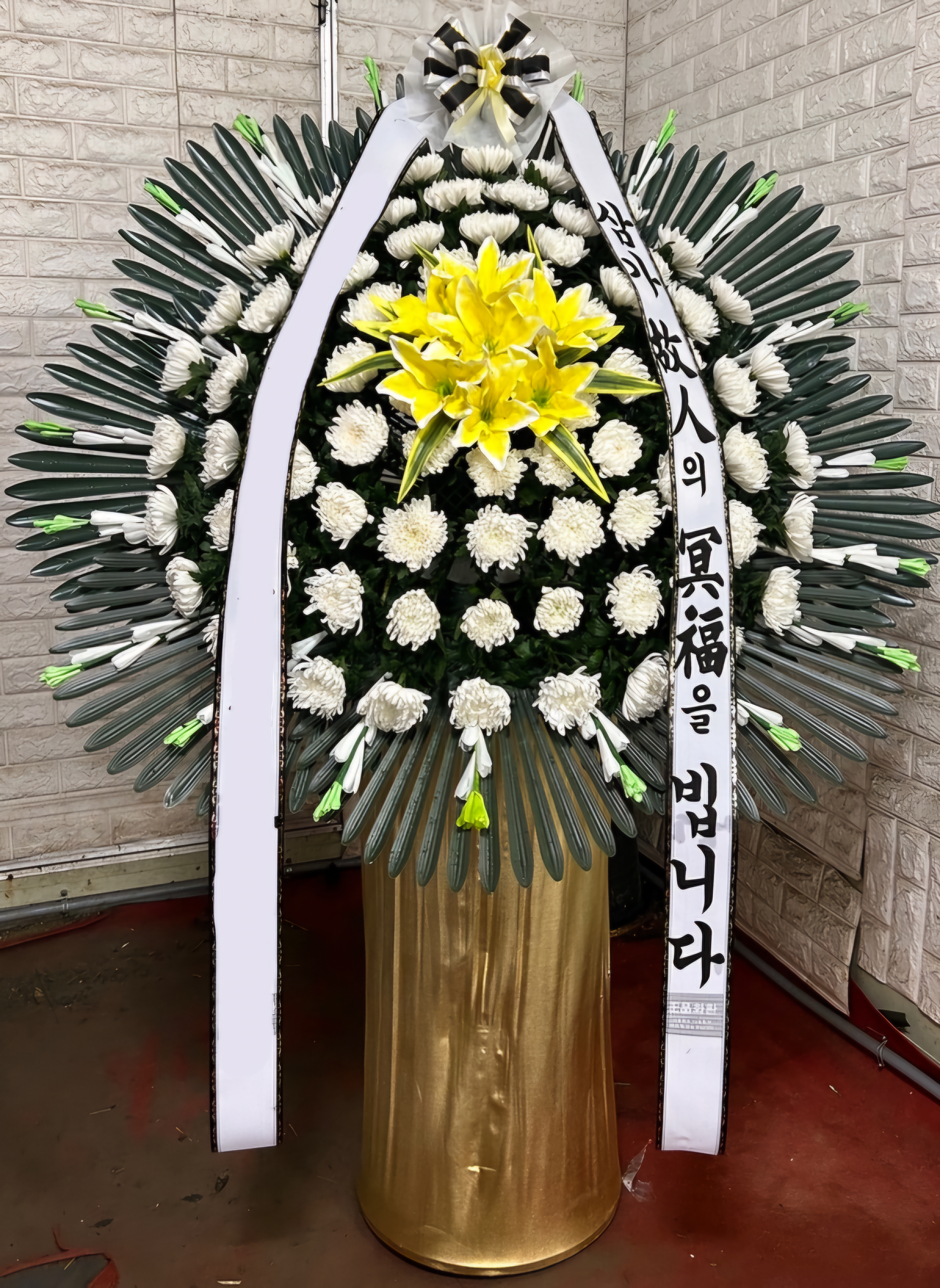 고급 장구1단 장구형 화환 장례 장례식 금박 포장 부고 조문 장구형 당일 화환 근조 - 상품 이미지
