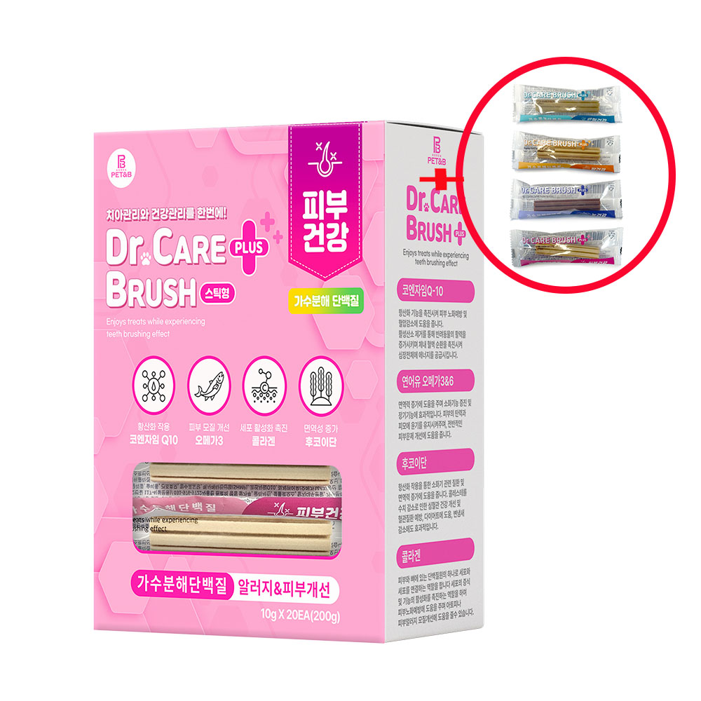 [+6p] 닥터케어브러쉬플러스 기능성 건강 덴탈껌 피부건강, 10g, 20개 - 상품 이미지