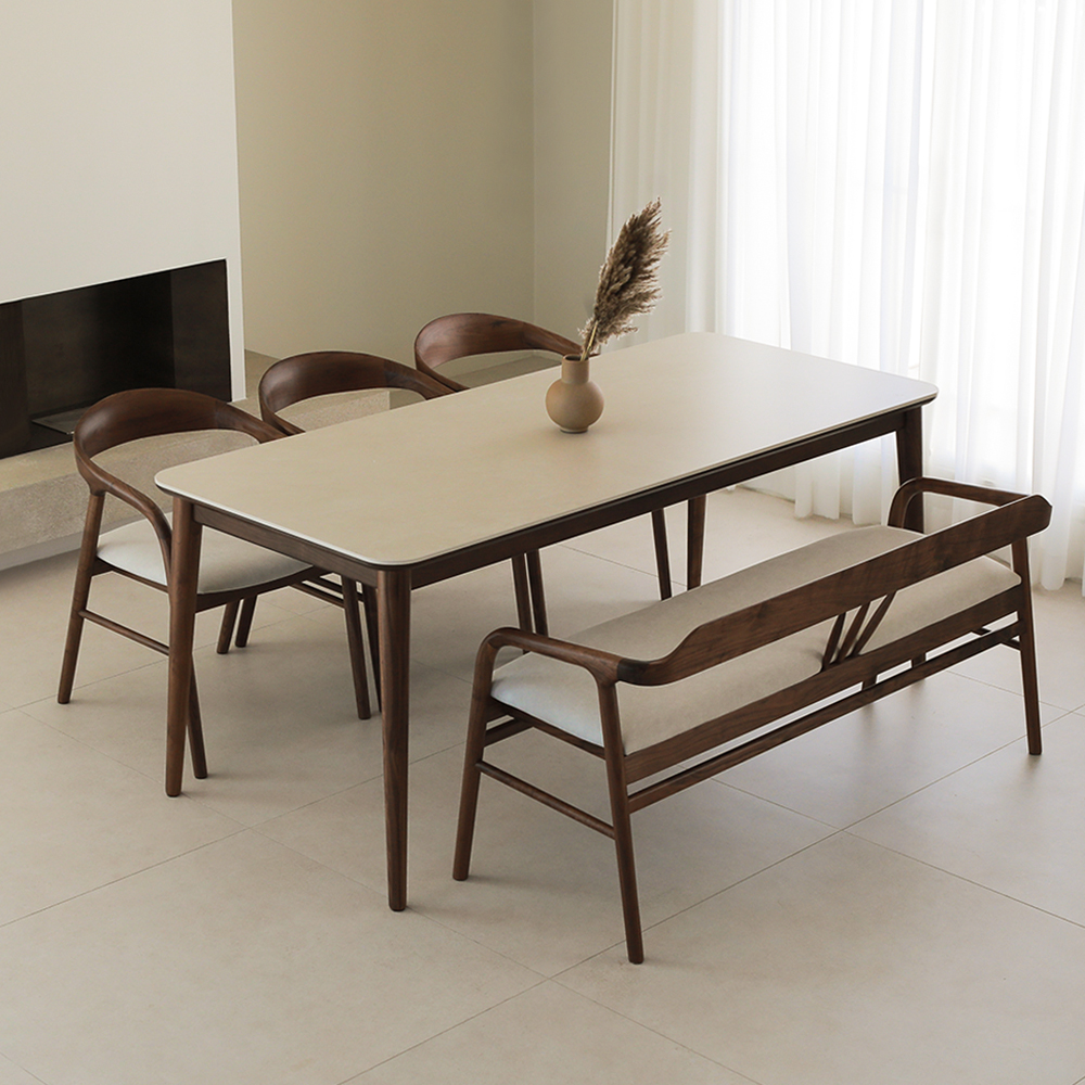 라미에스 베른 월넛 호두나무 포세린 세라믹 식탁세트 6인용 1800 의자3 벤치1