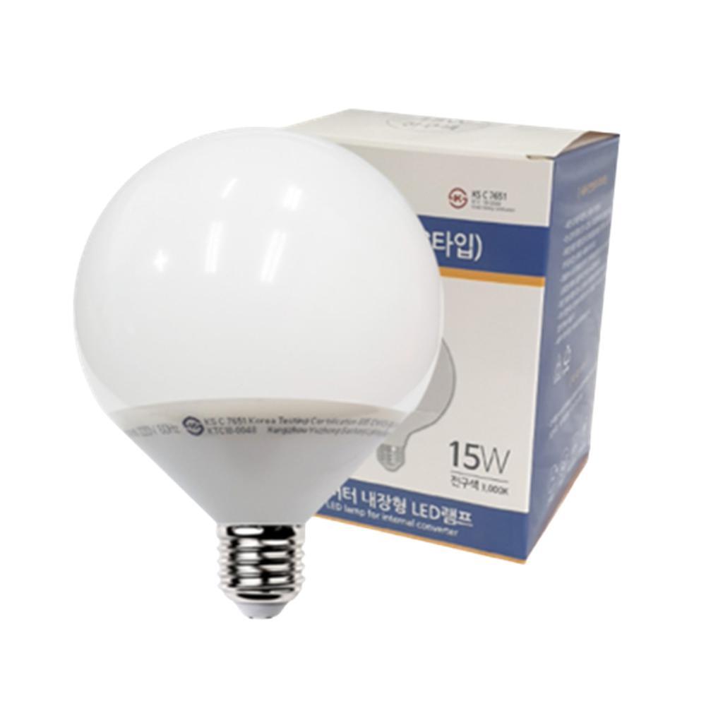 LED볼전구 컨버터내장형 공모양 램프 E26 15W, SHORT, 전구색 3000K