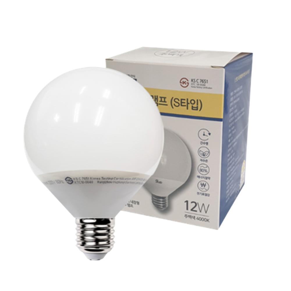 LED볼전구 컨버터내장형 공모양 램프 E26 12W, SHORT, 주백색 4000K