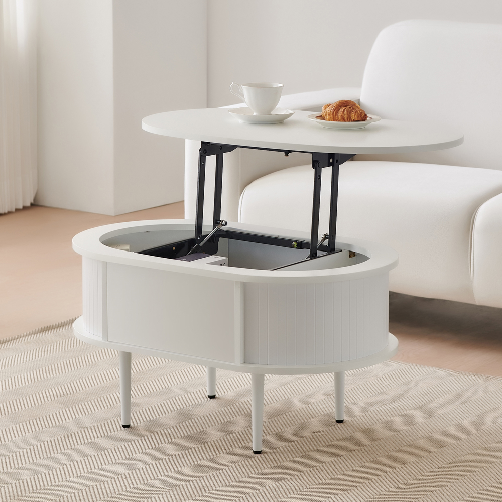 이노센트 카라 타원형 리프트업 거실 소파테이블 800mm, 화이트 104740