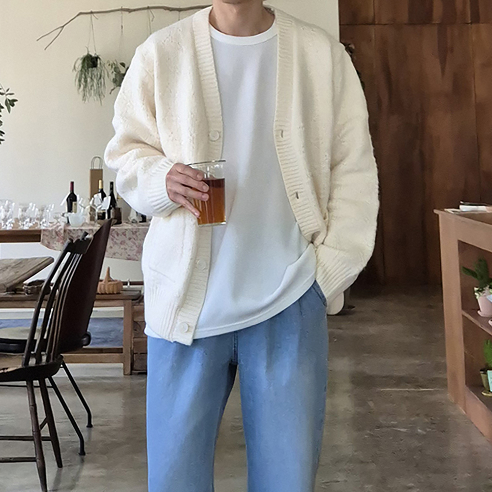 남자가디건 두툼한 브이넥 꽈배기 니트 남자 오버핏 가디건