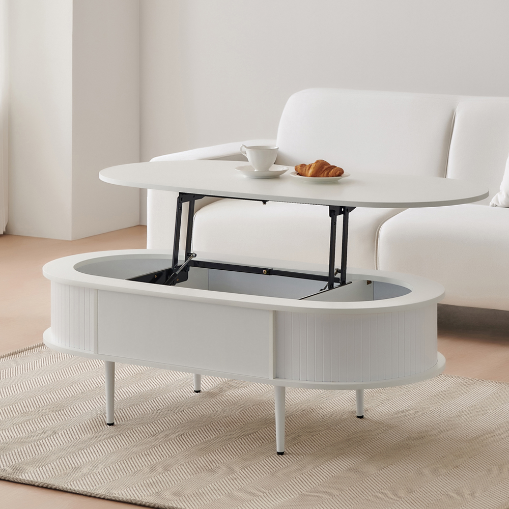 이노센트 카라 타원형 리프트업 거실 소파테이블 1200mm, 화이트 104738