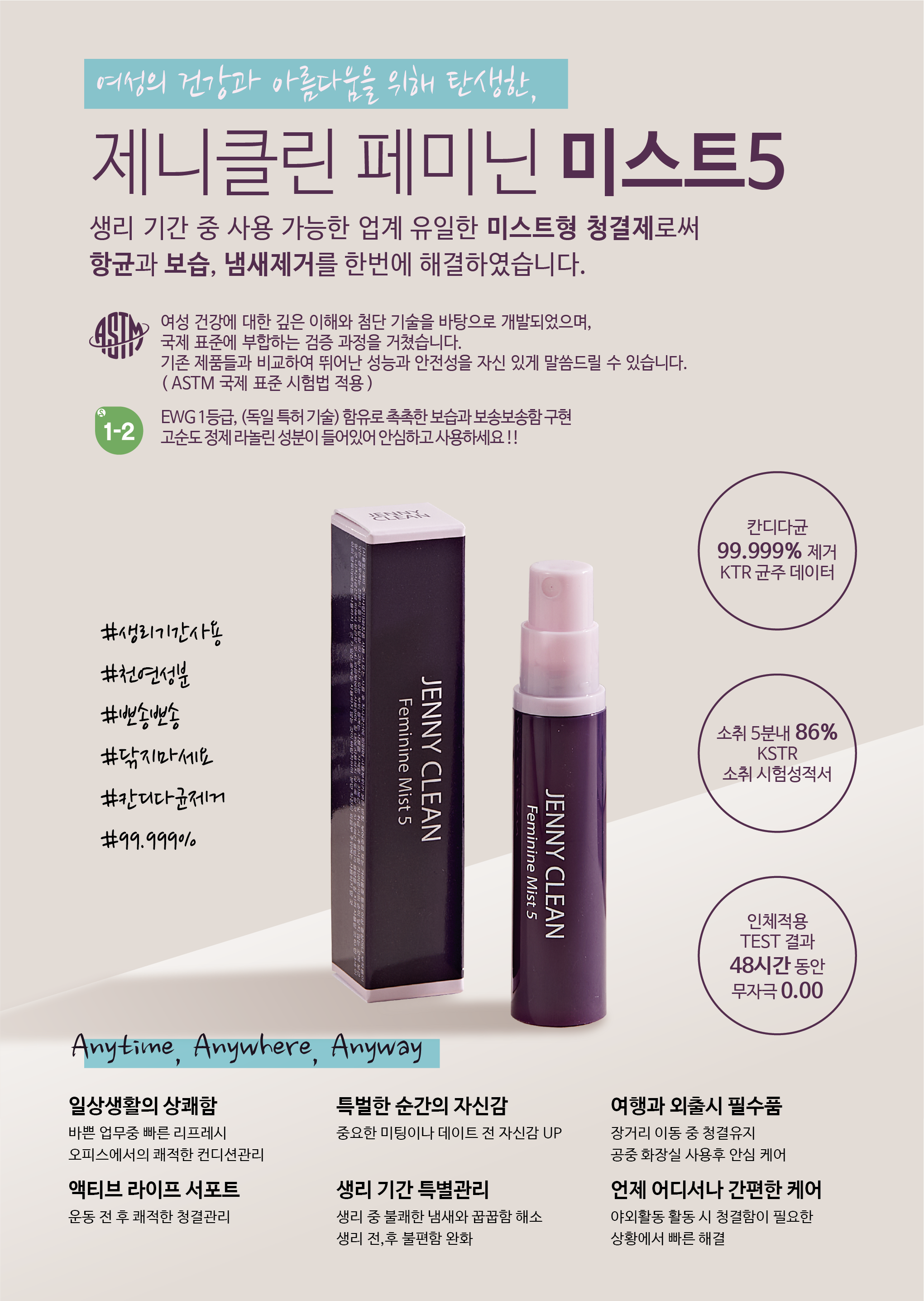 제니클린 미스트5 냄새·생리·질염 케어 5초 여성청결제 칸디다 99.999% 무자극 10ml - 상세 이미지 2