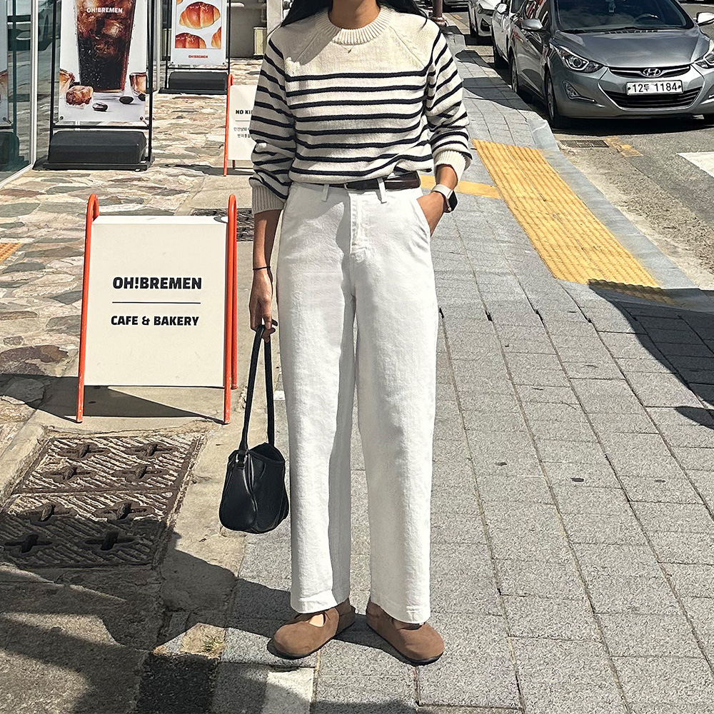 가을 키작녀바지 스판 일자 면바지 여성 루즈핏 팬츠 - 상세 이미지 4