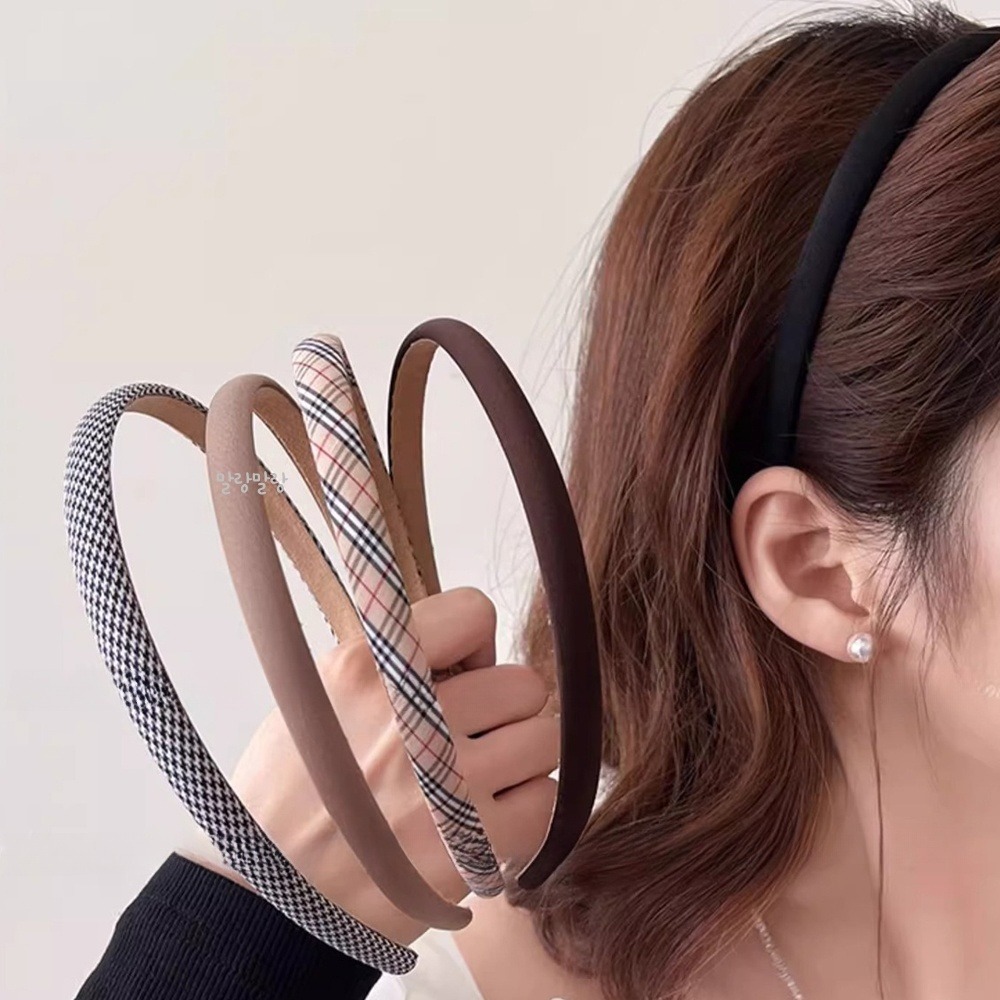 클래식 하운드 체크 얇은 머리띠 무지 단색 슬림 헤어밴드