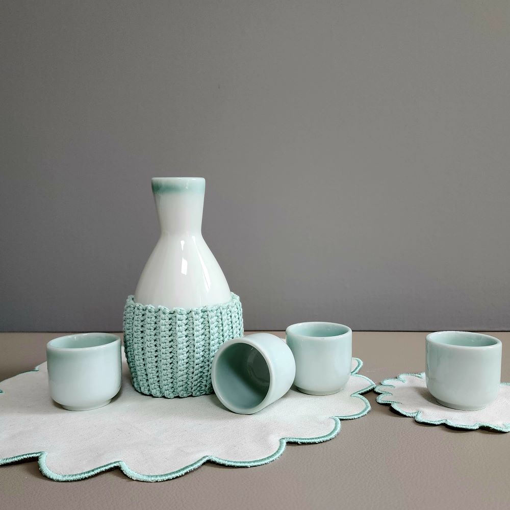 [담] 현아트 청화백자 연하늘 그라데이션 주병 세트 도쿠리 사케 막걸리 소주 잔 컵