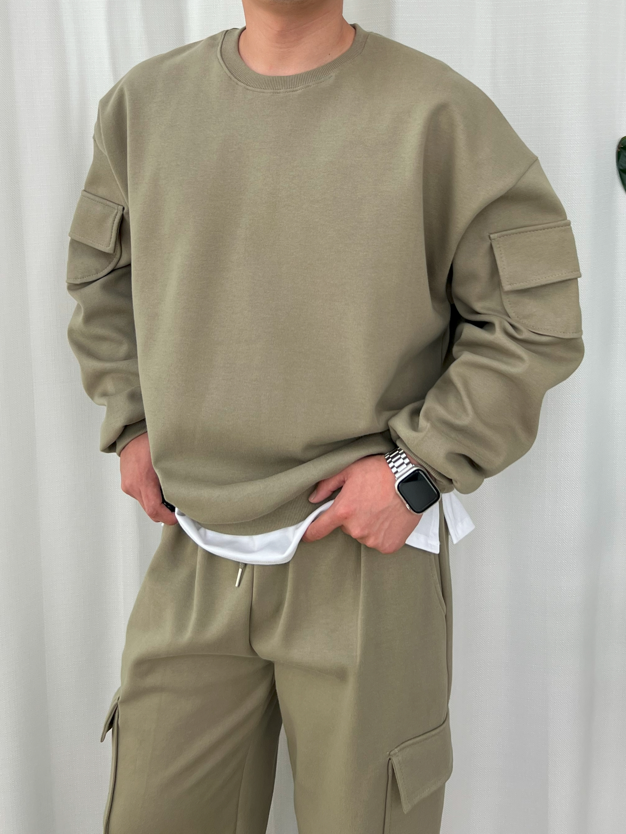 남자 빅사이즈 봄 가을 카고 레이어드 맨투맨 - 상품 이미지