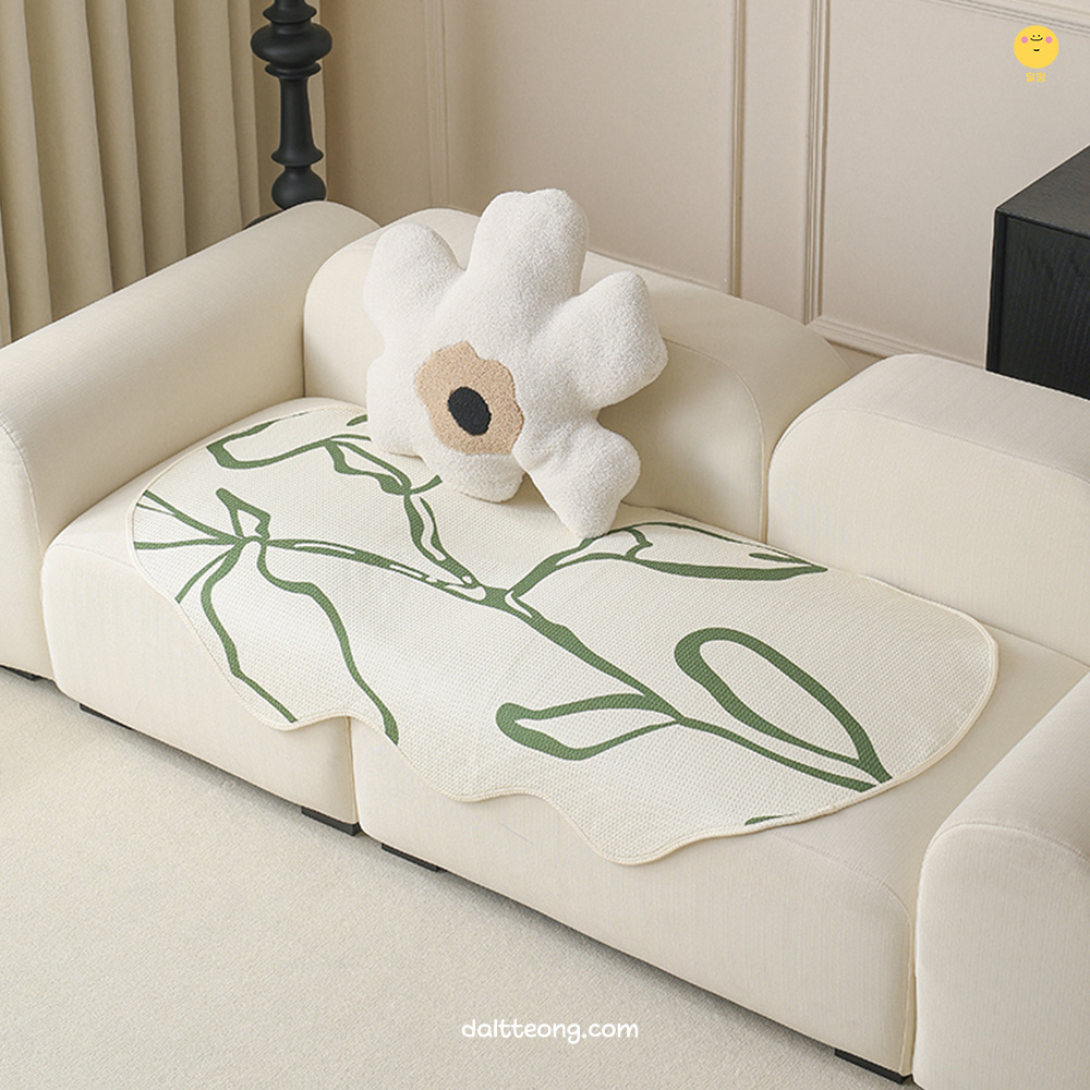 달떵 여름 린넨 플라워 쇼파 패드 커버 3인 4인 러그 토퍼 덮개 카우치 90x150