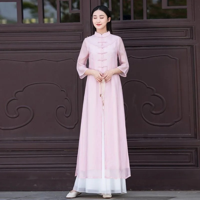 아오자이 동남아 베트남 전통의상 원피스 복고풍 민족 옷 - 상세 이미지 2