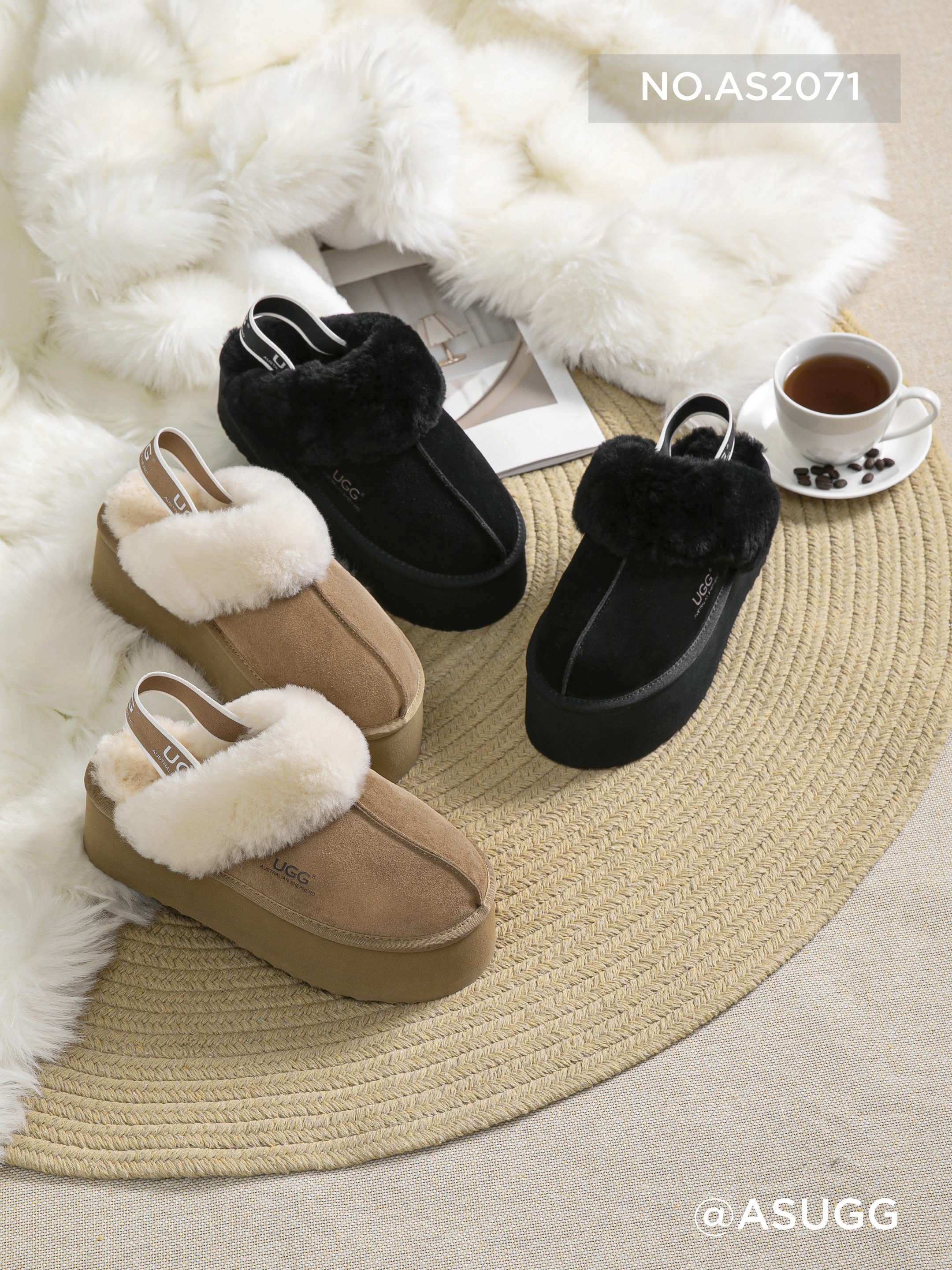 호주 어그 코케트 펀케트 수지 와플 머핀 플랫폼 통굽 밴딩 키높이 에버 여성 양털 슬리퍼