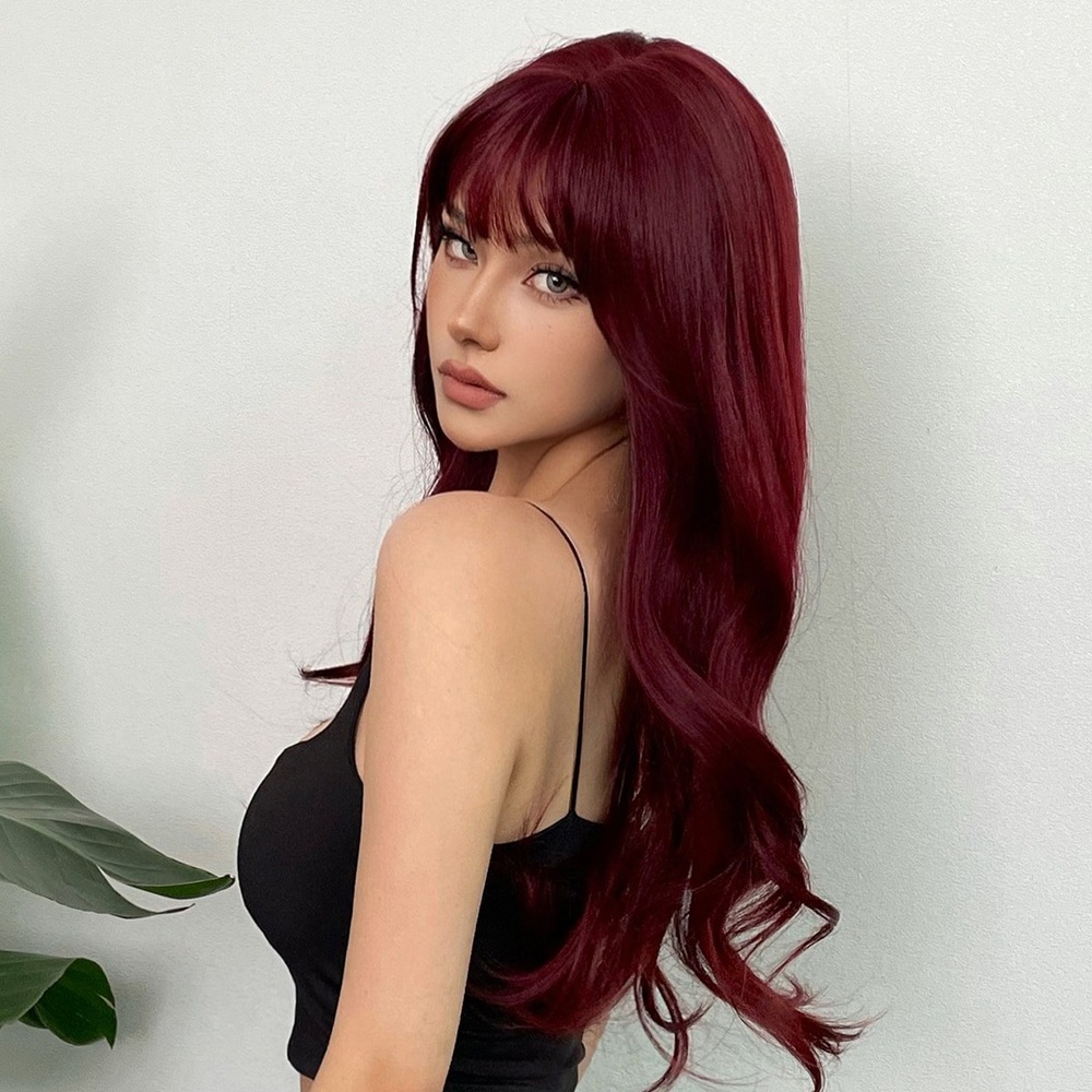연예인 가발 아이돌 붉은 염색모 탈색모 와인 레드 파티용 사진용 화려한 - 상세 이미지 3