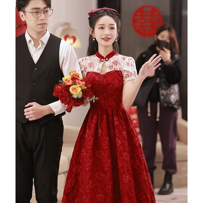 레드 파티복장 아오자이의상 치파오 할로윈 파티 의상 장기자랑 - 상세 이미지 4