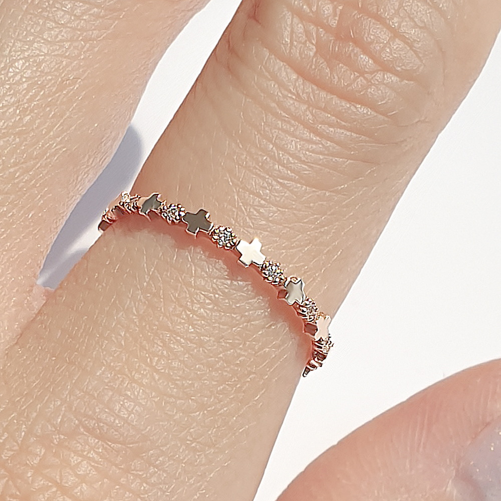 14k 금 실 검지 중지 천주교 십자가 묵주 화이트골드 반지 호프 - 상품 이미지