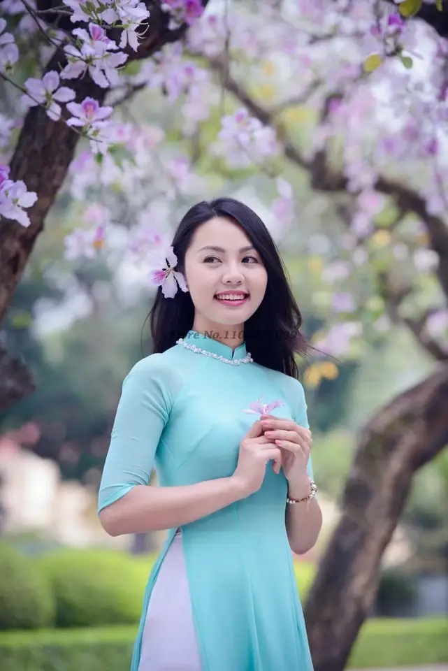흰색아오자이 파티복 드레스 여성 전통 코스프레 베트남 - 상세 이미지 3