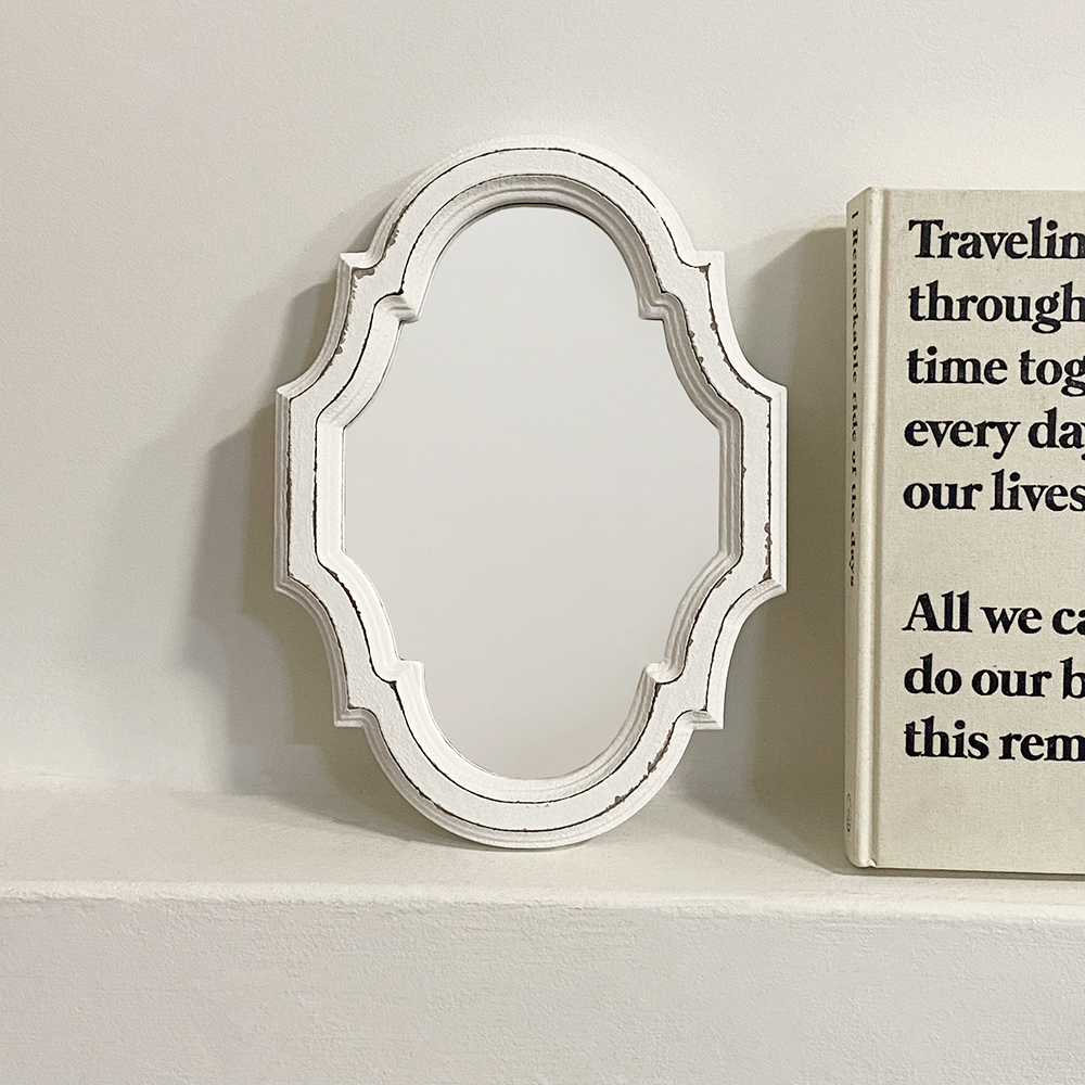 미니 빈티지거울 프렌치 쉐비 벽걸이 우드 카페 매장 화이트