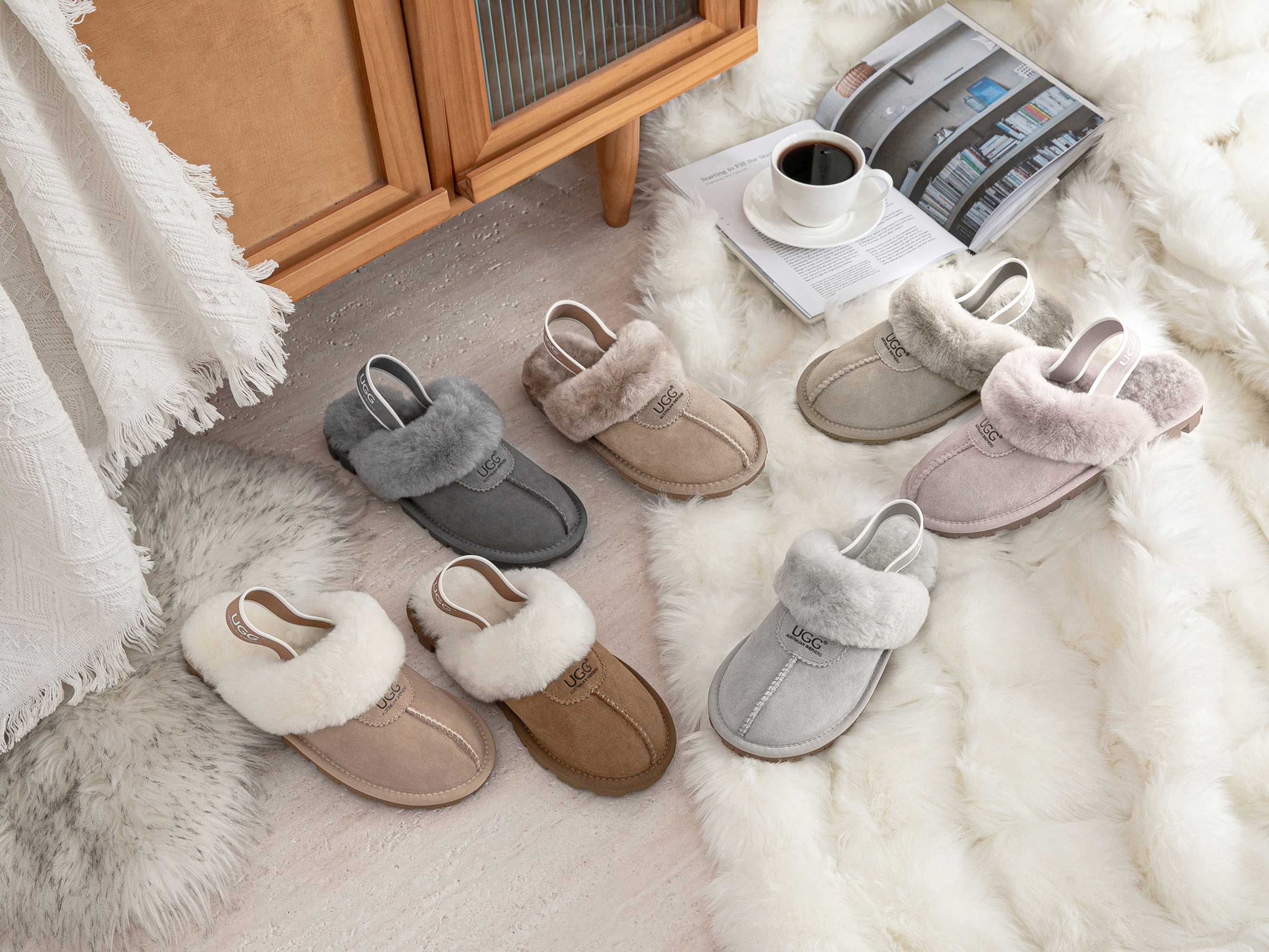 호주 어그 코케트 펀케트 수지 와플 머핀 플랫폼 통굽 밴딩 키높이 에버 여성 양털 슬리퍼