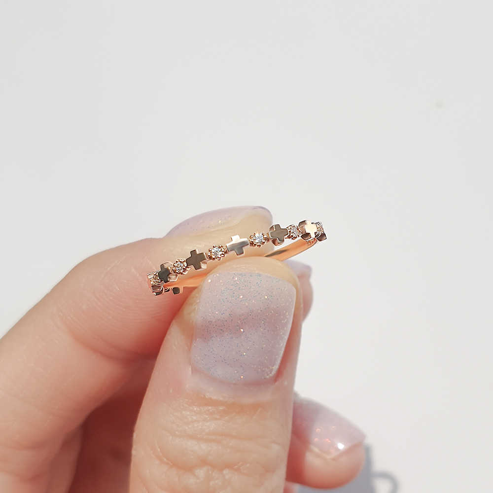 14k 금 실 검지 중지 천주교 십자가 묵주 화이트골드 반지 호프 이미지 7